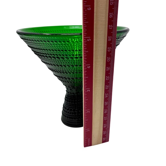 SET OF 4 VINTAGE-STYLE EMERALD GREEN  BEADED HOBNAIL FOOTED MARTINI GLASSES - Picture 8 of 9